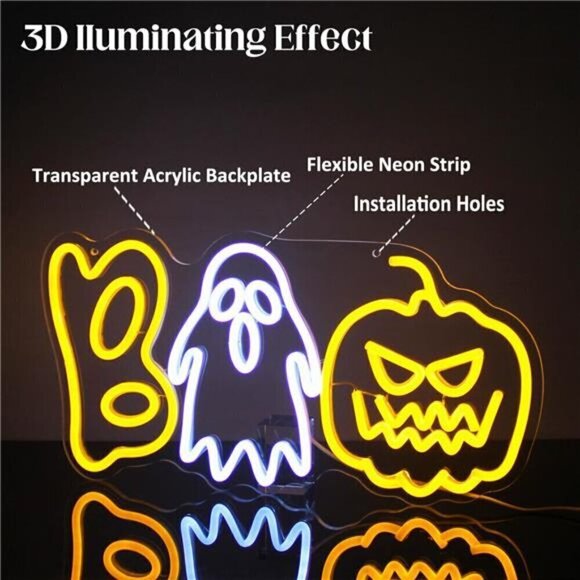 Halloween Boo Neon Sign Spooky Ghost Light Pumpkin House Decor Orange Pumpkin - Picture 6 of 8